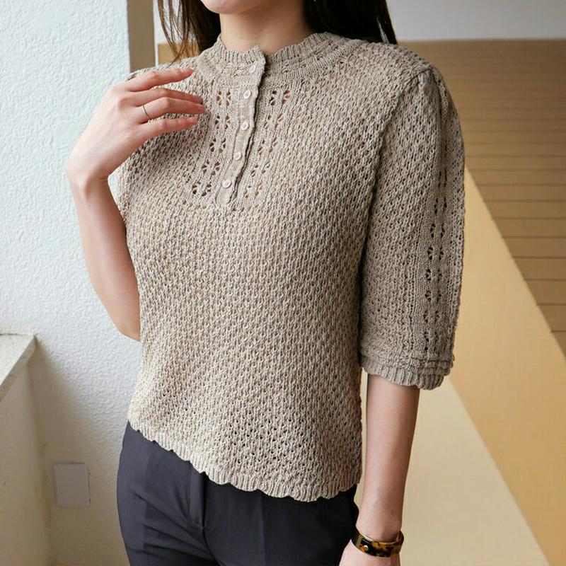 【新作10%OFF】ハーフボタンニット・全3色・t63753 レディース【tops】【トップス ニット ニットトップス 半袖 ハ