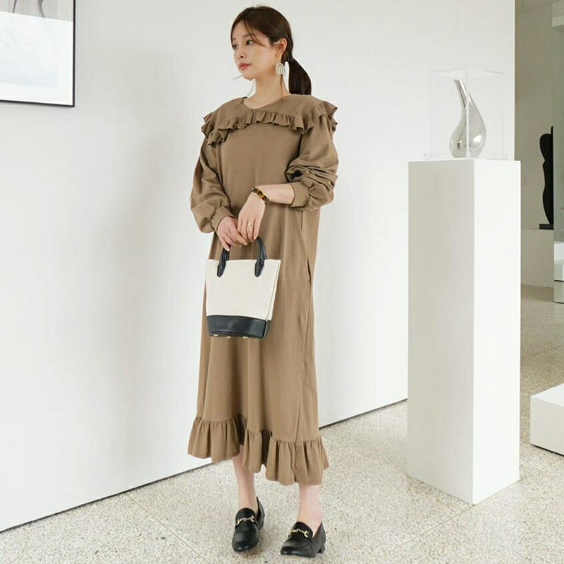 【新作10%OFF】ショルダーフリルワンピース・全3色・b63770 レディース【ops】【ワンピース ロング ロングワンピース