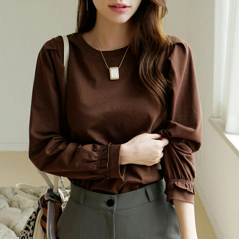 【新作10%OFF】ギャザーフリルスリーブTシャツ・全3色・b63752 レディース【tops】【トップス Tシャツ 長袖 ロン