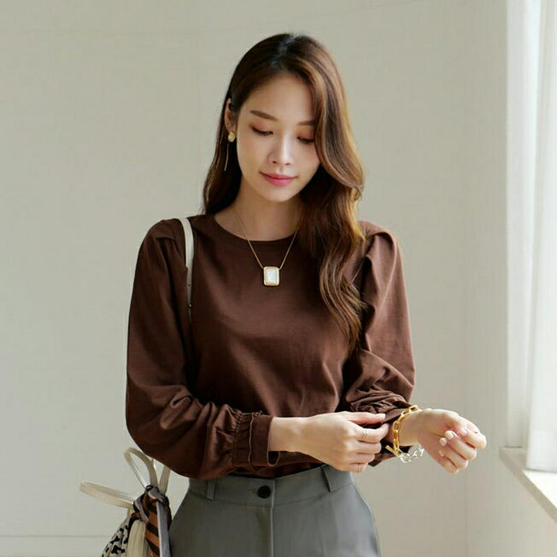 【新作10%OFF】ギャザーフリルスリーブTシャツ・全3色・b63752 レディース【tops】【トップス Tシャツ 長袖 ロン