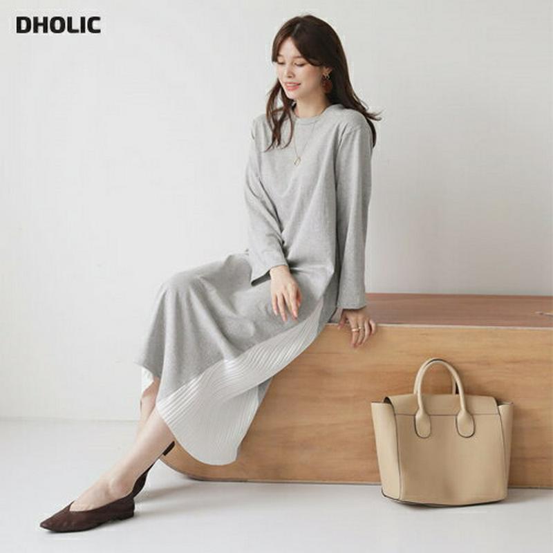 プリーツ配色ワンピース・全4色・b63840 レディース【ops】【ワンピース ロングワンピース プリーツ プリーツワンピース 