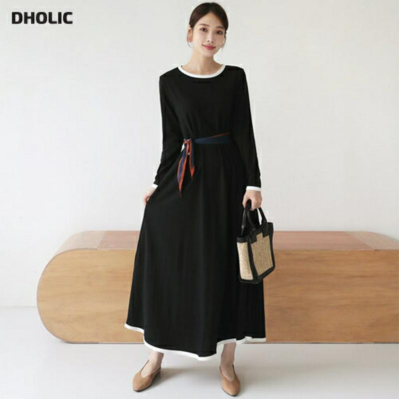 コントラストカラーワンピース・全3色・b63838 レディース【ops】【ワンピース ロング ロングワンピース 長袖 配色 コン