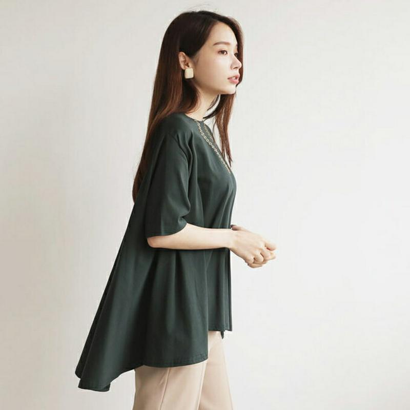 フレア半袖Tシャツ・全2色・b63826 レディース【tops】【トップス Tシャツ 半袖 ハーフスリーブ フレア フレアトップ
