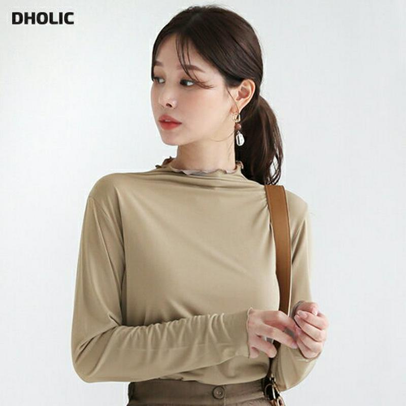 ハイネックウェーブTシャツ・全6色・b63819 レディース【tops】【トップス Tシャツ 長袖 ウェーブ ハイネック 単色 