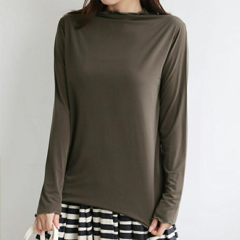 ハイネックウェーブTシャツ・全6色・b63819 レディース【tops】【トップス Tシャツ 長袖 ウェーブ ハイネック 単色 