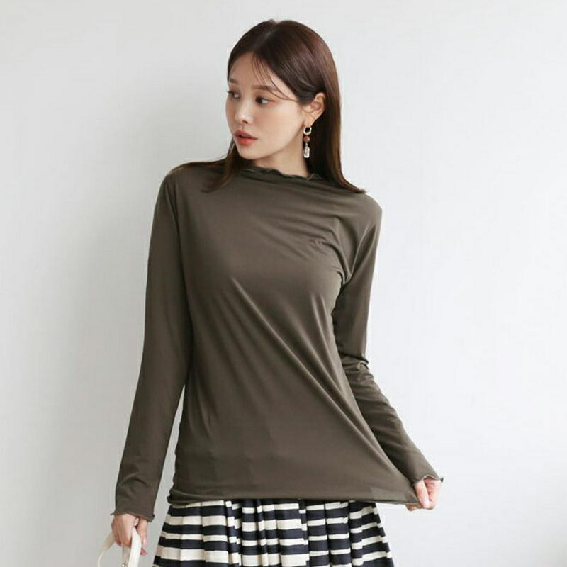 ハイネックウェーブTシャツ・全6色・b63819 レディース【tops】【トップス Tシャツ 長袖 ウェーブ ハイネック 単色 