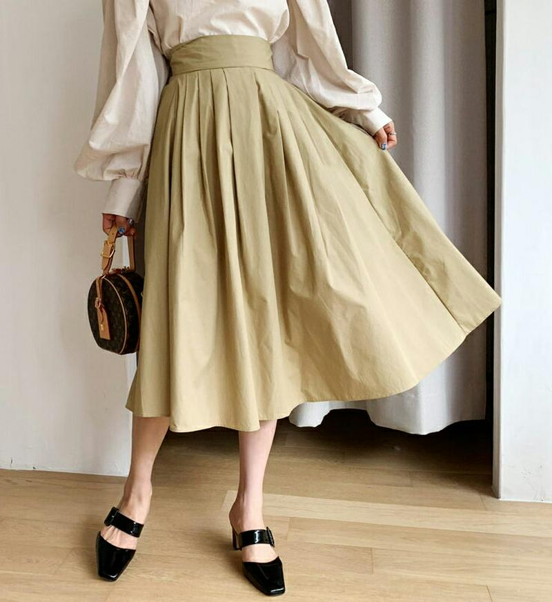 フレアリボンスカート・全2色・t60863 レディース【sk】【韓国 ファッション ボトムス スカート ロング丈 ロングスカート
