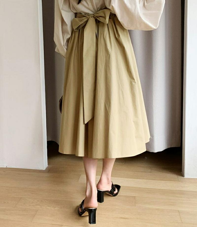 フレアリボンスカート・全2色・t60863 レディース【sk】【韓国 ファッション ボトムス スカート ロング丈 ロングスカート