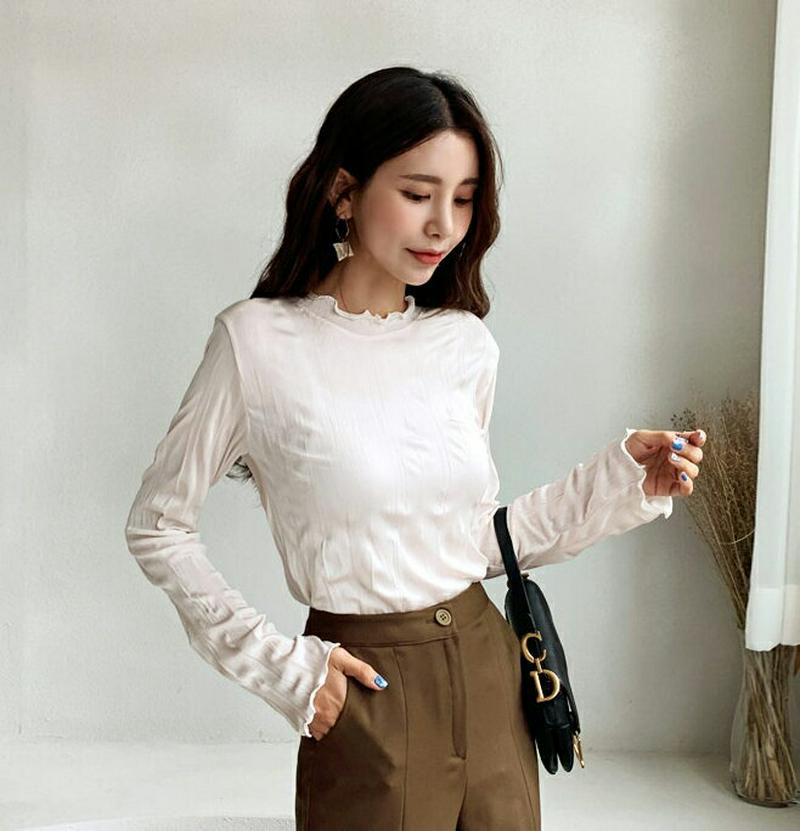 リンクルスリムTシャツ・全3色・t60849 レディース【tops】【韓国 ファッション トップス Tシャツ ロングスリーブ 長