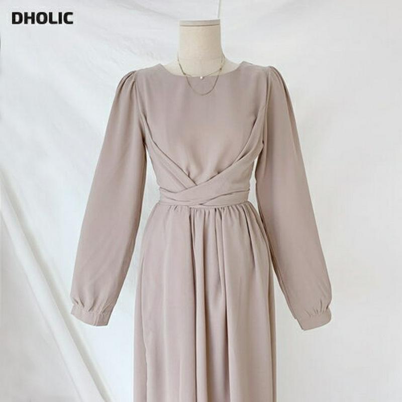 ウエストタイワンピース・全2色・b60856 レディース【ops】【韓国 ファッション ワンピース ロングワンピース ラウンドネ