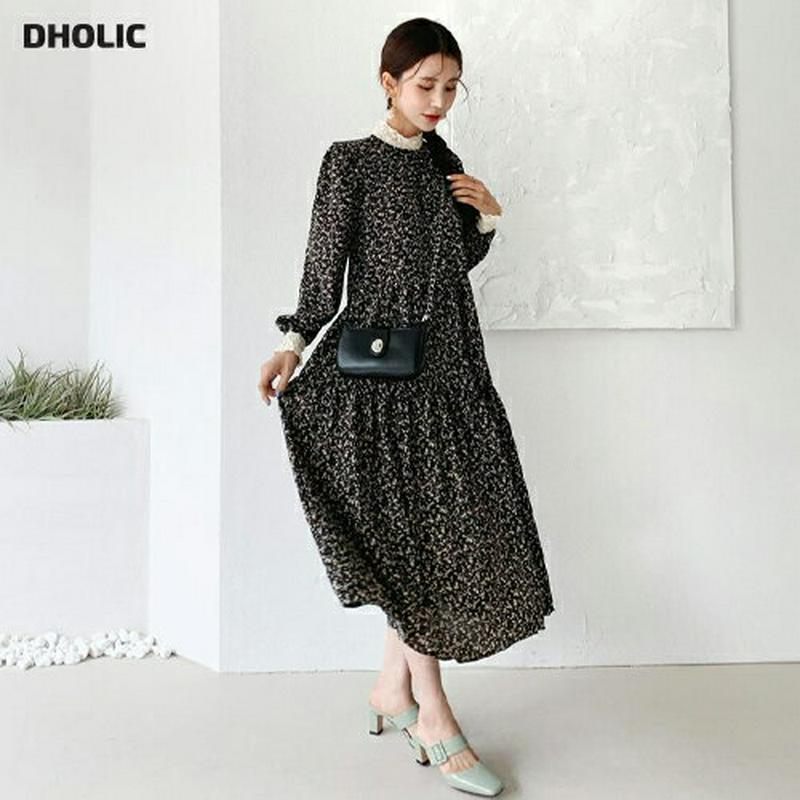 レースヘム花柄ワンピース・全2色・t60857 レディース【ops】【韓国 ファッション ワンピース ロングワンピース レース 