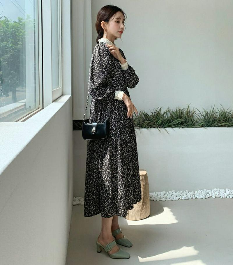 レースヘム花柄ワンピース・全2色・t60857 レディース【ops】【韓国 ファッション ワンピース ロングワンピース レース 