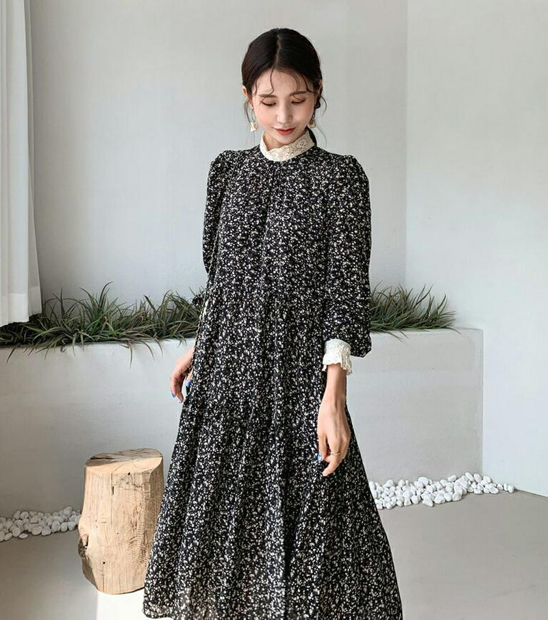 レースヘム花柄ワンピース・全2色・t60857 レディース【ops】【韓国 ファッション ワンピース ロングワンピース レース 