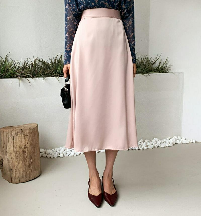 サテンフレアスカート・全4色・t60860 レディース【sk】【韓国 ファッション ボトムス スカート ロングスカート ロング丈