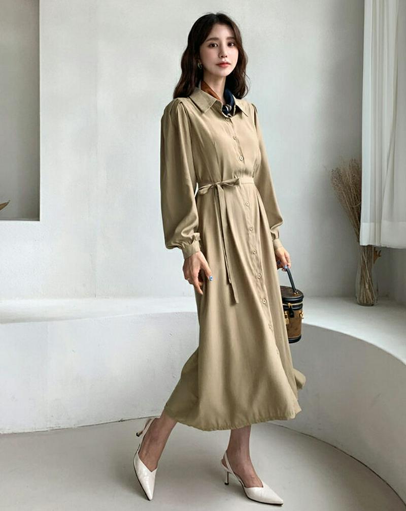 ストラップ付タックシャツワンピース・全3色・b60859 レディース【ops】【韓国 ファッション ワンピース ロングワンピース