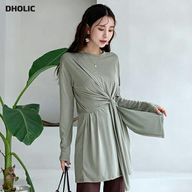 アンバランスウエストタイTシャツ・全3色・t60850 レディース【tops】【韓国 ファッション トップス Tシャツ ロングス