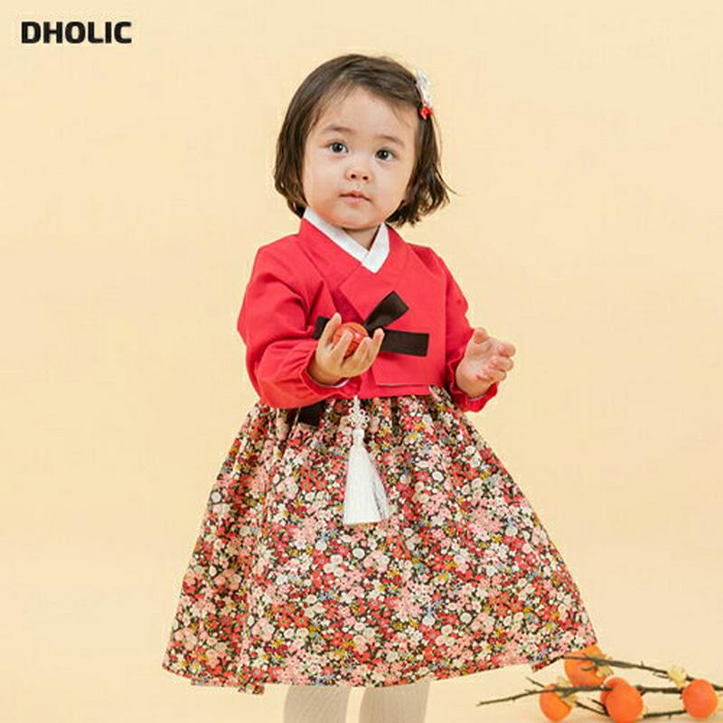 花柄ワンピース韓服SET・p005080 キッズ【0~2才】【set】【セットアップ セット setup 花柄 ワンピース スリーブレス 長袖 ロング丈 韓服 チマチョゴリ 上品 女の子 ベビー プレゼント 韓国 韓国子供服 子供 こども 子供服 こども服】【KIDS】