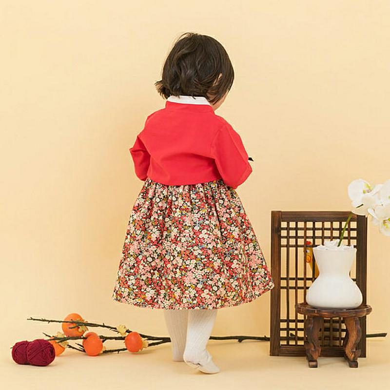 花柄ワンピース韓服SET・p005080 キッズ【0~2才】【set】【セットアップ セット setup 花柄 ワンピース スリーブレス 長袖 ロング丈 韓服 チマチョゴリ 上品 女の子 ベビー プレゼント 韓国 韓国子供服 子供 こども 子供服 こども服】【KIDS】