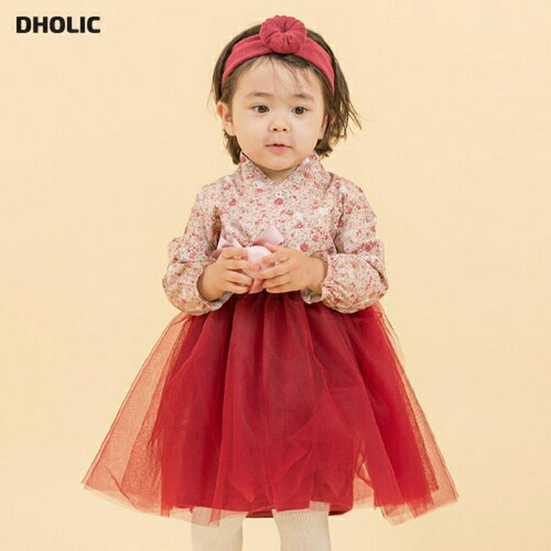 花柄リボン韓服SET(ワイン)・p005092 キッズ【0~2才】【set】【セットアップ セット setup 花柄 ワンピース スリーブレス 長袖 ロング丈 韓服 チマチョゴリ 上品 女の子 ベビー プレゼント 韓国 韓国子供服 子供 こども 子供服 こども服】【KIDS】