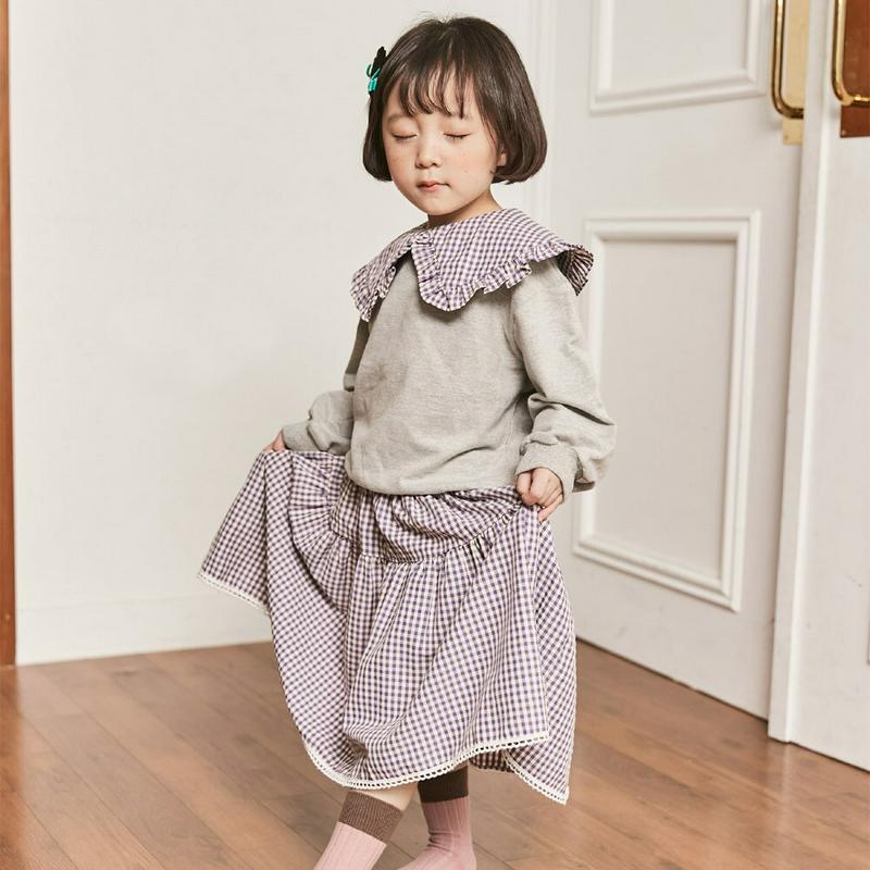 チェックカラートップス&スカートSET・u05273 キッズ【3~8才】【set】【セットアップ セット setup ロング丈 