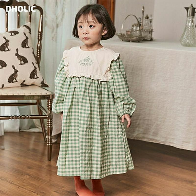 フリルボックスカラーチェックワンピース・u05274 キッズ【3~8才】【ops】【ワンピース ロングワンピース 長袖 フリル 