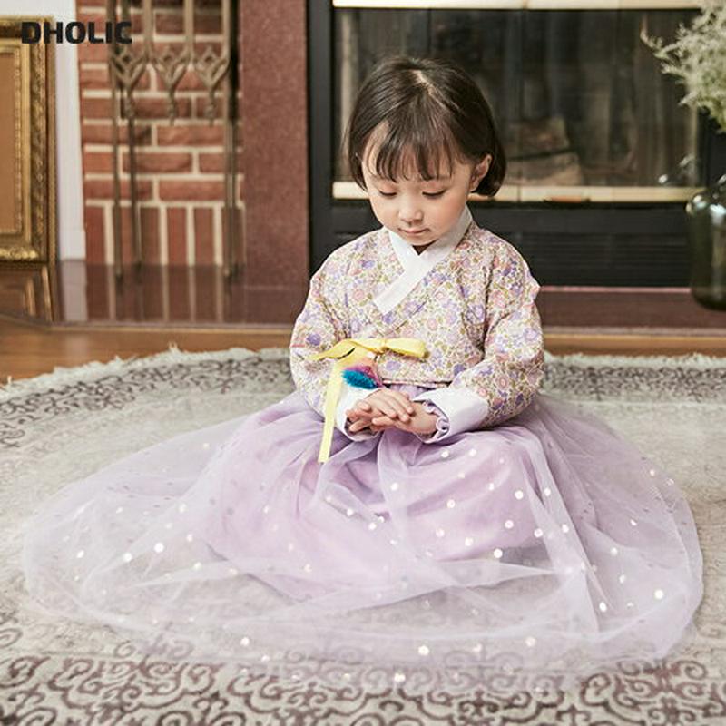 カラフルタッセルトップ&ドットワンピ韓服SET(パープル) ・u05249 キッズ【3~8才】【set】【セットアップ セット 