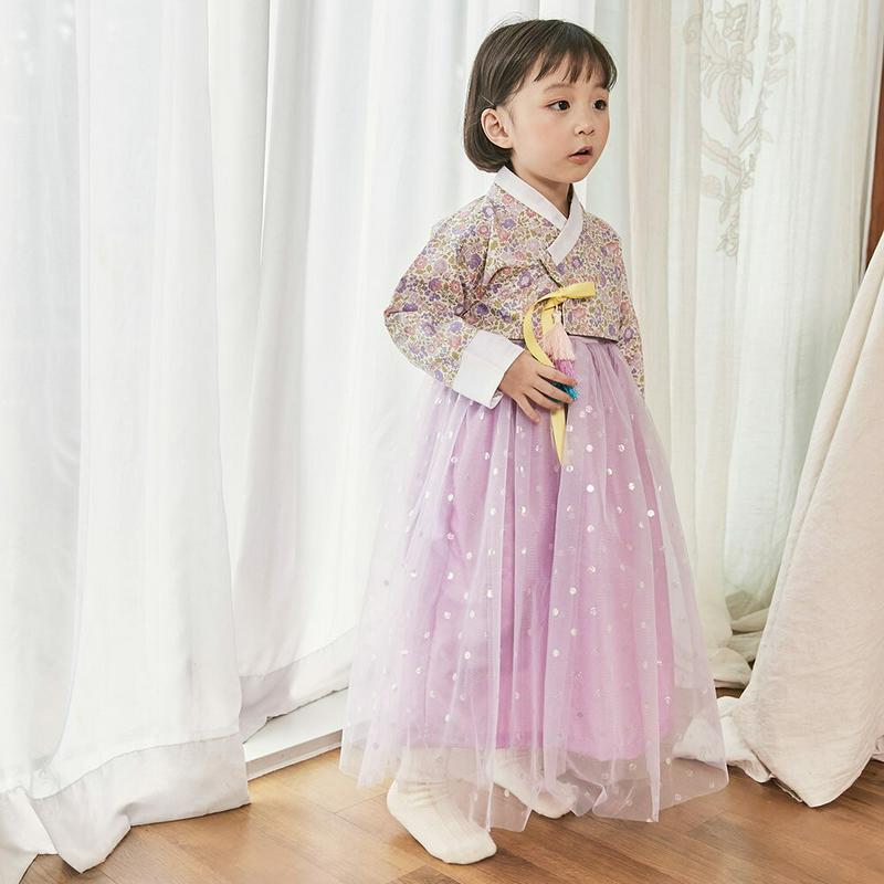 カラフルタッセルトップ&ドットワンピ韓服SET(パープル) ・u05249 キッズ【3~8才】【set】【セットアップ セット 