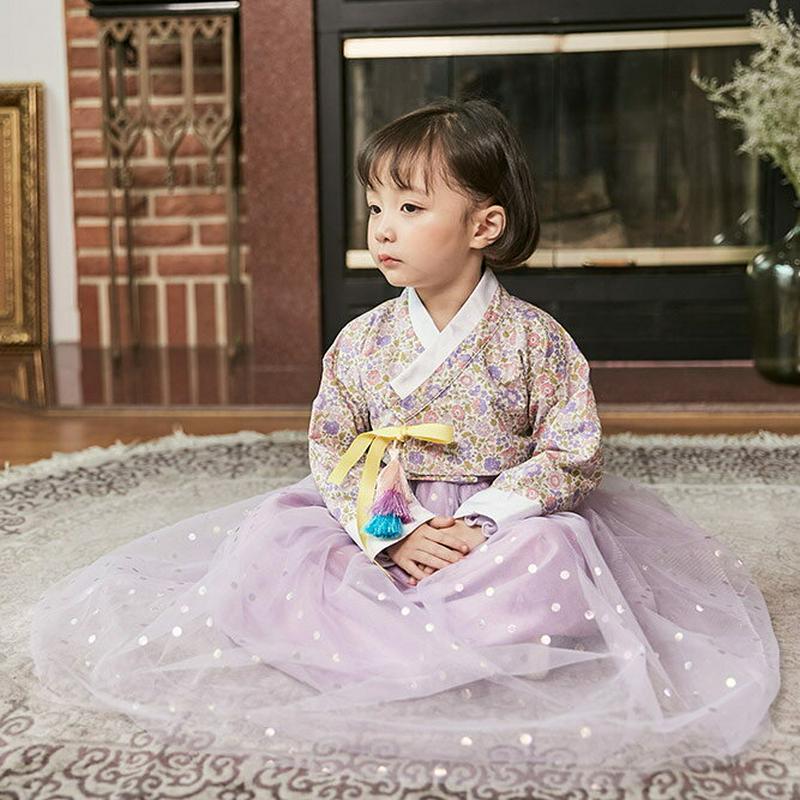 カラフルタッセルトップ&ドットワンピ韓服SET(パープル) ・u05249 キッズ【3~8才】【set】【セットアップ セット 