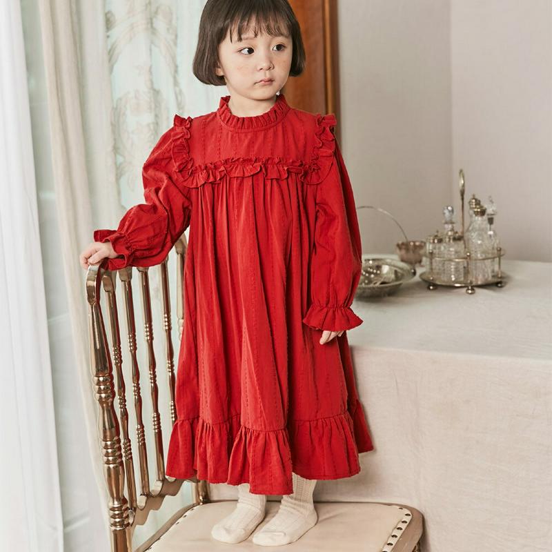 フリルディテールロングワンピース・u05256 キッズ【3~8才】【ops】【ワンピース ロングワンピース 長袖 フリル ハーフ