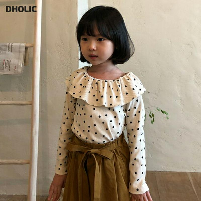 ドットラッフルカラーTシャツ・u05285 キッズ【3~8才】【tops】【トップス Tシャツ ロングスリーブ 長袖 ドット柄 