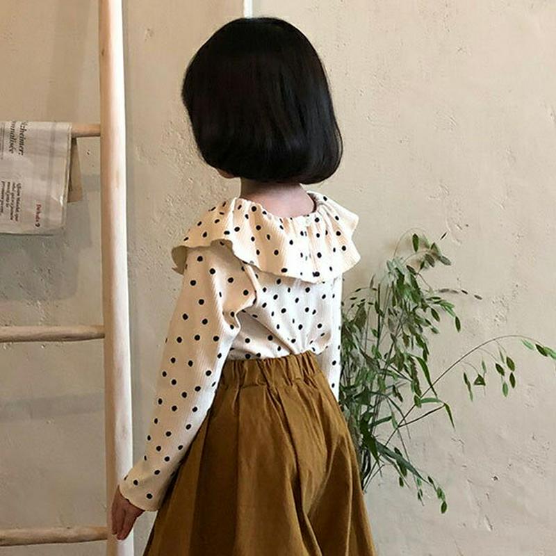 ドットラッフルカラーTシャツ・u05285 キッズ【3~8才】【tops】【トップス Tシャツ ロングスリーブ 長袖 ドット柄 