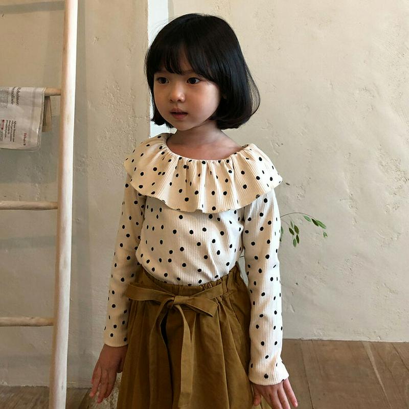 ドットラッフルカラーTシャツ・u05285 キッズ【3~8才】【tops】【トップス Tシャツ ロングスリーブ 長袖 ドット柄 