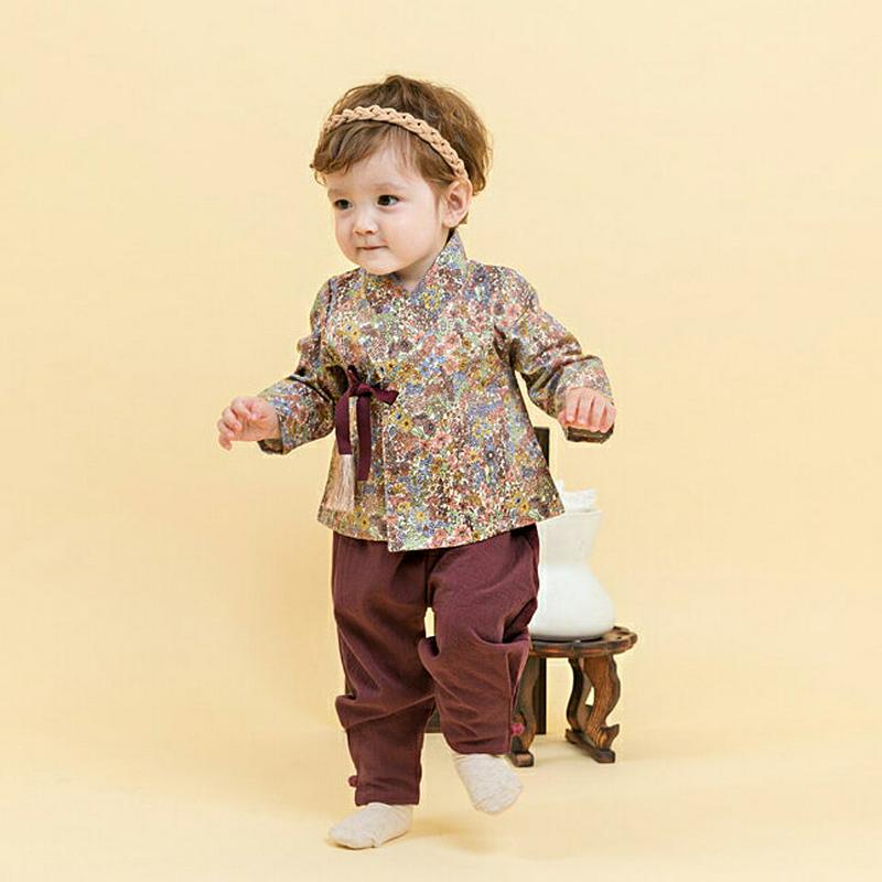 花柄リボンパンツ韓服SET・p005071 キッズ【0~2才】【set】【セットアップ セット setup 長袖 長ズボン パンツ 韓服 花柄 リボン パジチョゴリ 上品 男の子 ベビー プレゼント 韓国 韓国子供服 子供 こども 子供服 こども服】【KIDS】