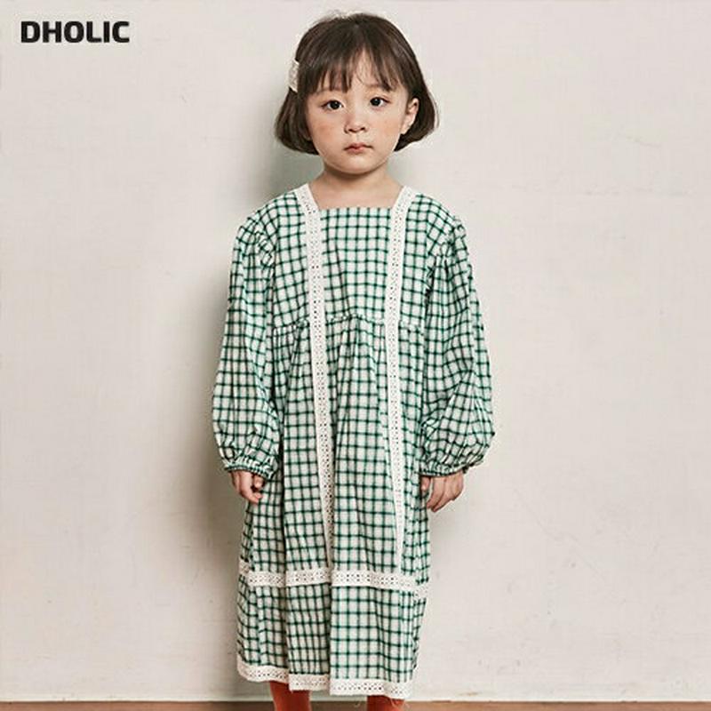 レースラインチェックワンピース・u05263 キッズ【3~8才】【ops】【ワンピース ロングワンピース 長袖 チェック柄 レー