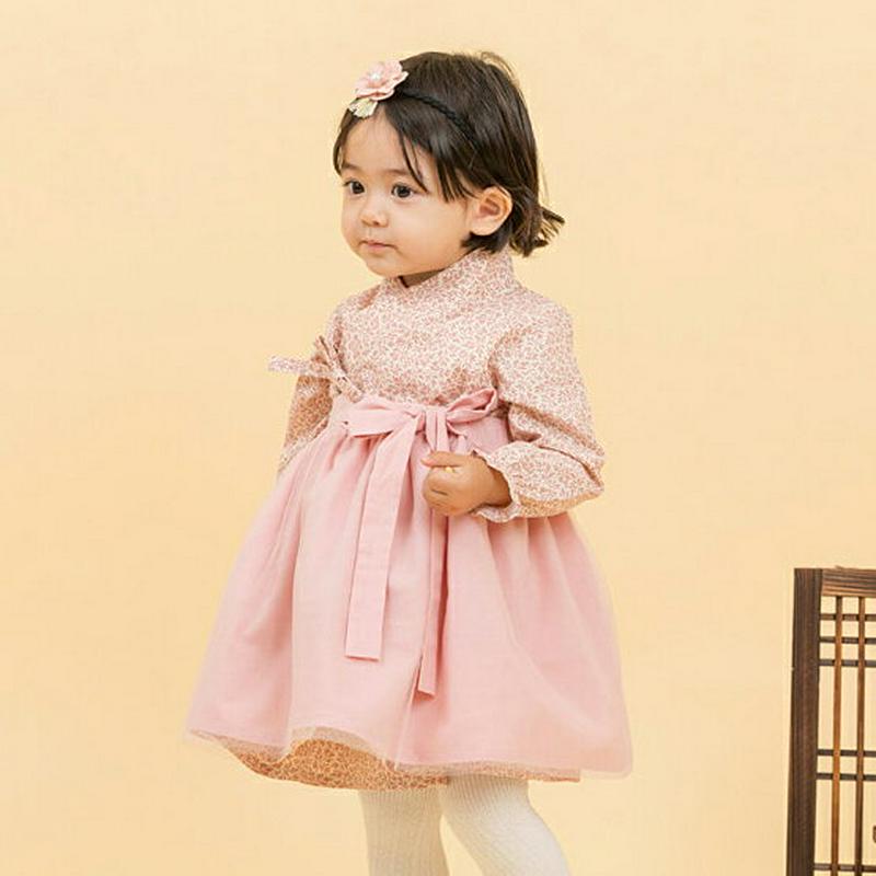 【送料無料】リーフ柄サイドリボンワンピース韓服SET・p005086 キッズ【0~2才】【ops】【ワンピース リーフ柄 リボン ワンピース 長袖 ロング丈 韓服 上品 ベビー プレゼント かわいい 女の子 韓国 韓国子供服 子供 こども 子供服 こども服】【KIDS】