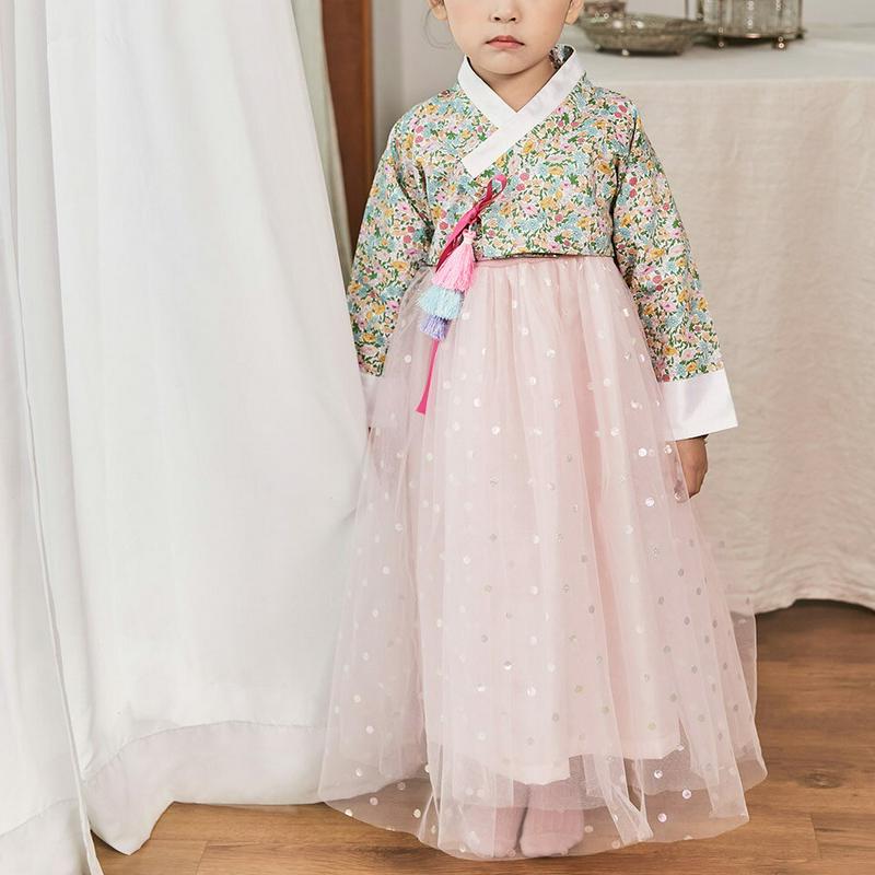 カラフルタッセルトップ&ドットワンピ韓服SET(ピンク)・u05246 キッズ【3~8才】【set】【セットアップ セット se