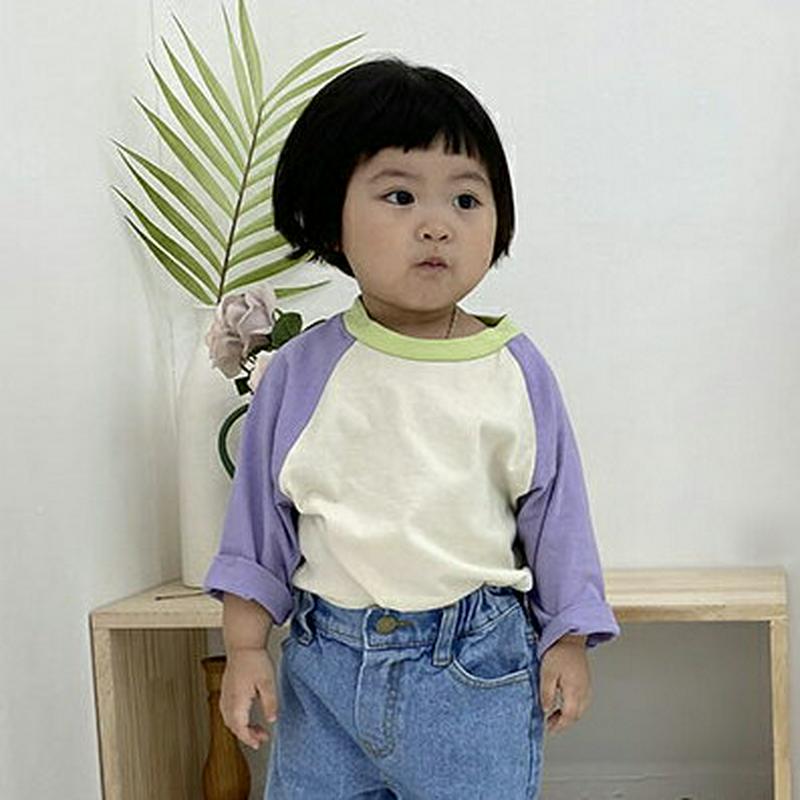 【新作10%OFF】カラーラグランスリーブTシャツ・u05361 キッズ【3~8才】【tops】【トップス Tシャツ ラグランス