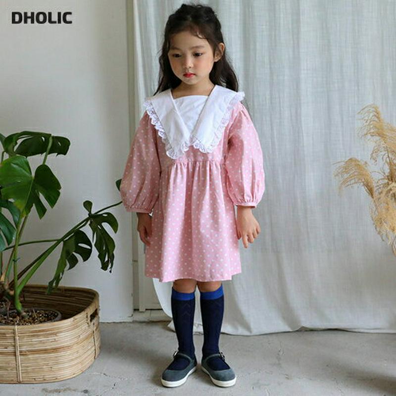 【新作10%OFF】レースカラーバルーンドットワンピース・u05232 キッズ【3~8才】【ops】【ワンピース ミディ丈 ミデ