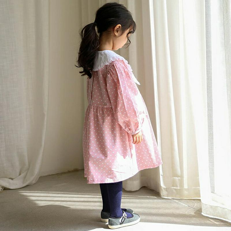 【新作10%OFF】レースカラーバルーンドットワンピース・u05232 キッズ【3~8才】【ops】【ワンピース ミディ丈 ミデ