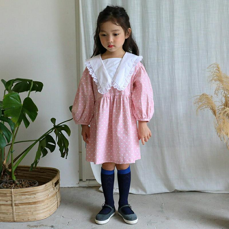 【新作10%OFF】レースカラーバルーンドットワンピース・u05232 キッズ【3~8才】【ops】【ワンピース ミディ丈 ミデ