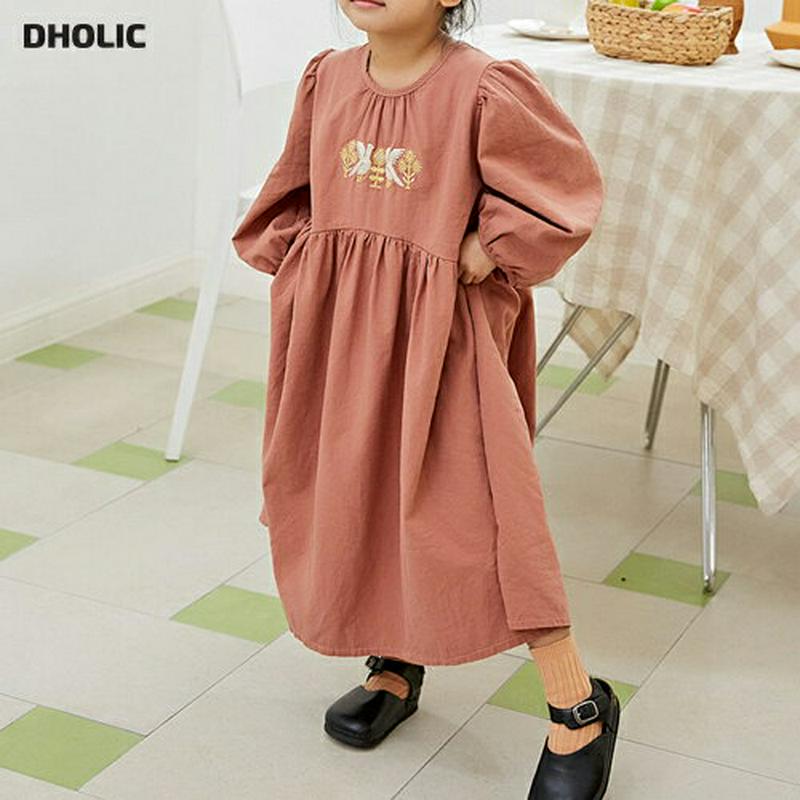 【新作10%OFF】ボリュームスリーブギャザーラウンドワンピース・u05259 キッズ【3~8才】【ops】【ワンピース ロング