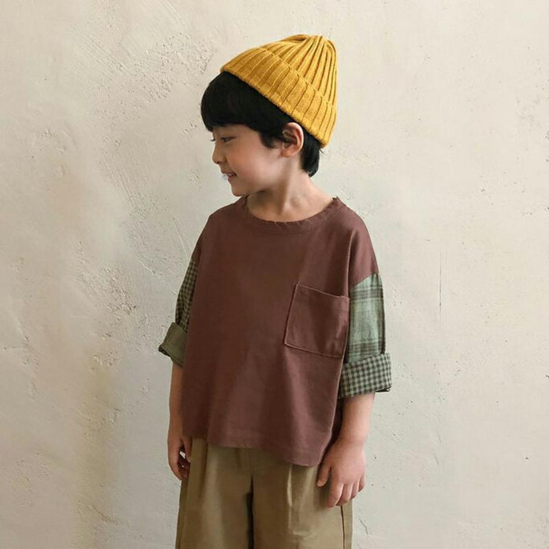 【新作10%OFF】チェックスリーブTシャツ・u05279 キッズ【3~8才】【tops】【トップス Tシャツ 長袖 チェックス