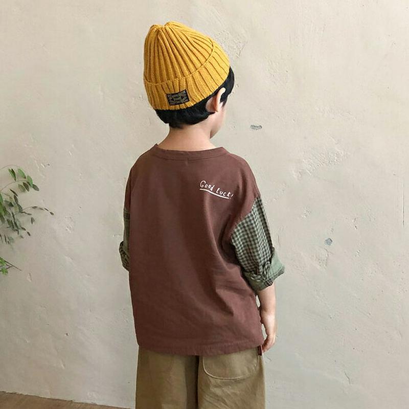 【新作10%OFF】チェックスリーブTシャツ・u05279 キッズ【3~8才】【tops】【トップス Tシャツ 長袖 チェックス