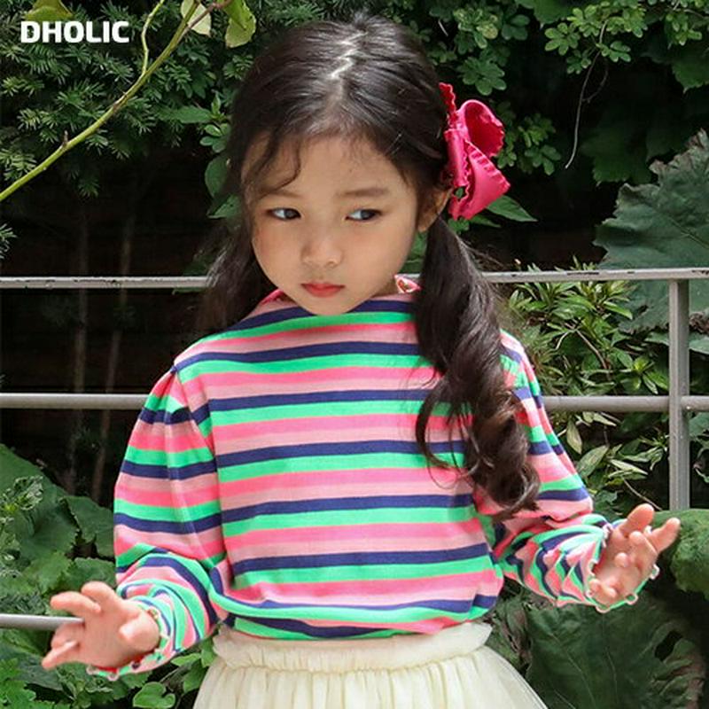 【新作10%OFF】パフスリーブボーダーTシャツ・u05229 キッズ【3~8才】【tops】【トップス Tシャツ 長袖 パフス