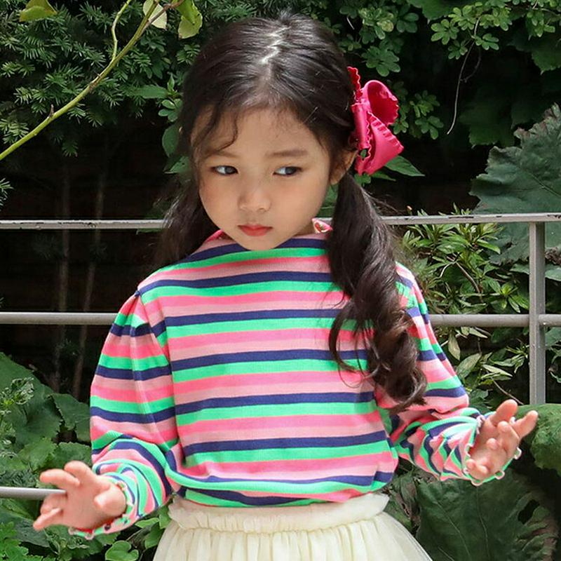 【新作10%OFF】パフスリーブボーダーTシャツ・u05229 キッズ【3~8才】【tops】【トップス Tシャツ 長袖 パフス