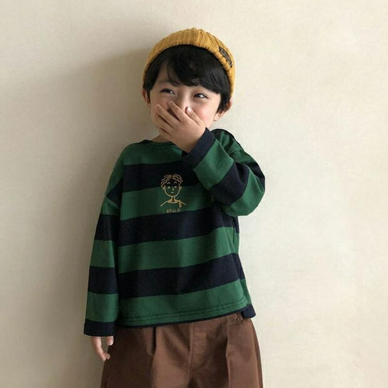 【新作10%OFF】HELLOボーダーTシャツ・u05261 キッズ【3~8才】【tops】【トップス Tシャツ 長袖 ロングス