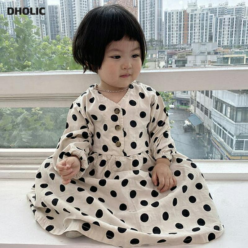 【新作10%OFF】ドット柄Vネックワンピース・u05355 キッズ【3~8才】【ops】【ワンピース ロングワンピース 長袖 