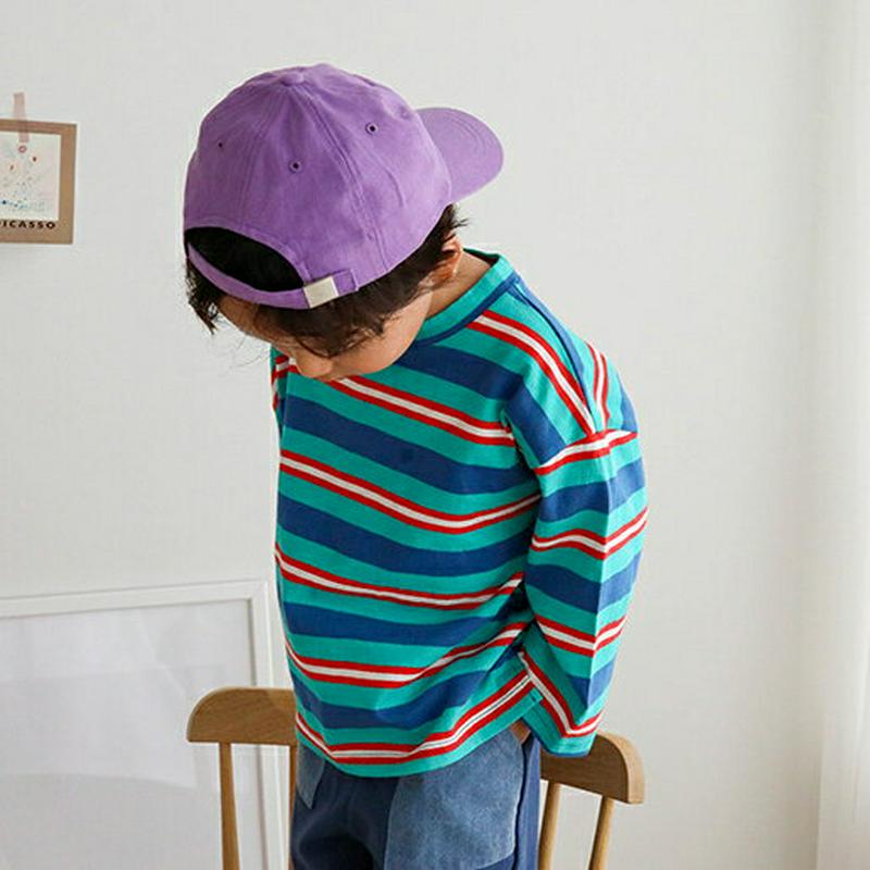 【新作10%OFF】マルチボーダーTシャツ・u05241 キッズ【3~8才】【tops】【トップス Tシャツ ロングスリーブ 長