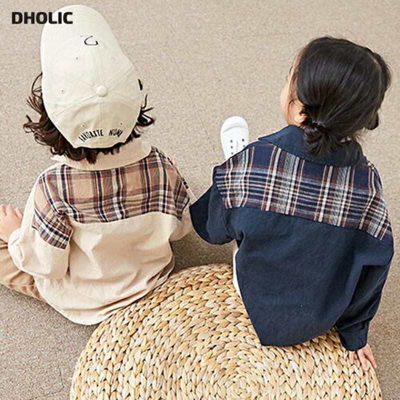 【新作10%OFF】コントラストチェック柄シャツ・u05280 キッズ【3~8才】【bl】【トップス シャツ 長袖 ロングスリー