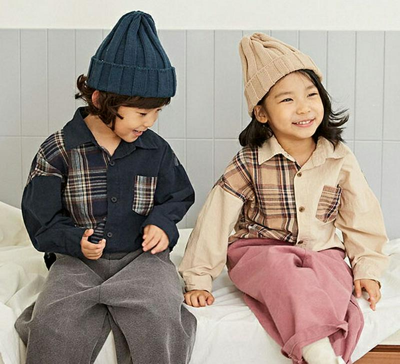 【新作10%OFF】コントラストチェック柄シャツ・u05280 キッズ【3~8才】【bl】【トップス シャツ 長袖 ロングスリー
